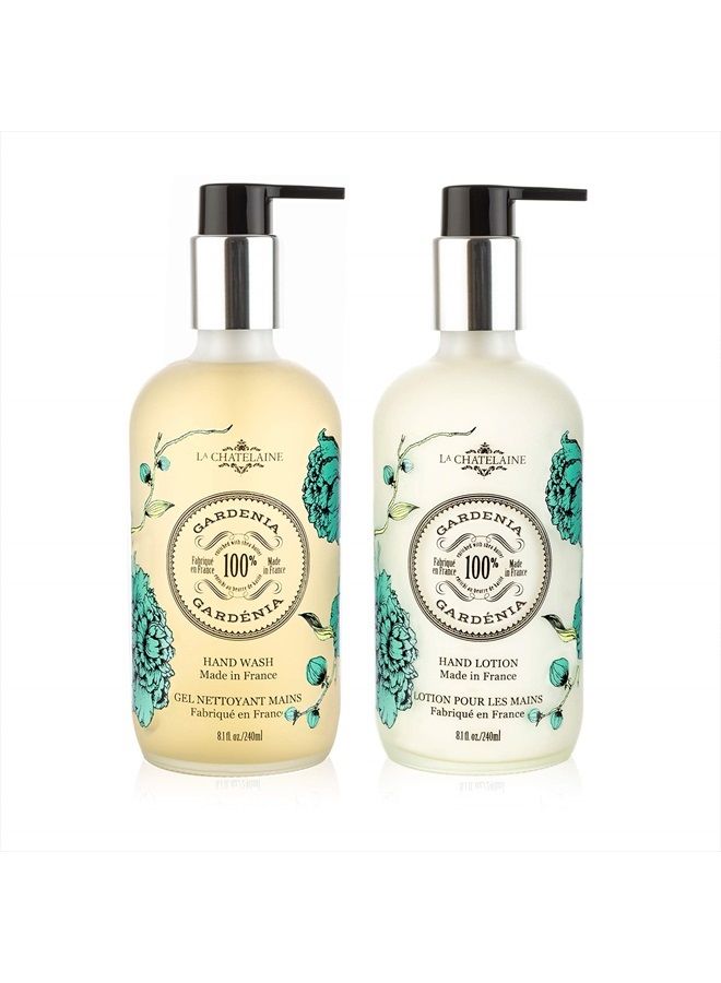 La Chatelaine Hand Wash & Lotion Set | Sulfate Free | Frosted Glass Bottles | Nourishing Shea Butter Formula | Natural and Organic | Made in France | 2 x 8.1 oz. (Gardenia) - Image 1