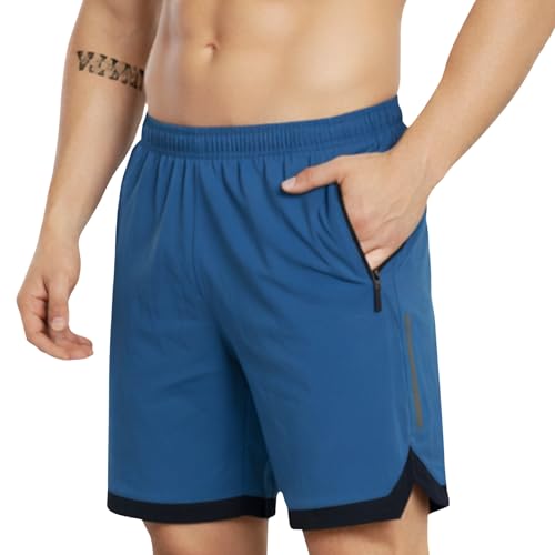 NEVER LOSE Men’s Pack of 2 Sports Shorts Ideal for Gym, Running, Walking, Football & Yoga Shorts with Pockets Comfortable Activewear for Summer Training (XXL, V-Cut (T-Blue & Black)) - Image 5