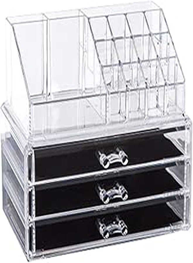 Clear acrylic cosmetic organizer makeup holder display jewelry storage case 4 drawer for lipstick liner brush holder