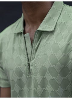 Maniac Mens Textured Polo Neck 3/4th Sleeve Pista Half Zipper Cotton Lycra Blend T-Shirt  - Image 5