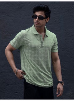 Maniac Mens Textured Polo Neck 3/4th Sleeve Pista Half Zipper Cotton Lycra Blend T-Shirt  - Image 2