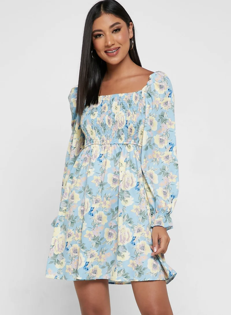 ELLA Puff Sleeve Floral Print Dress