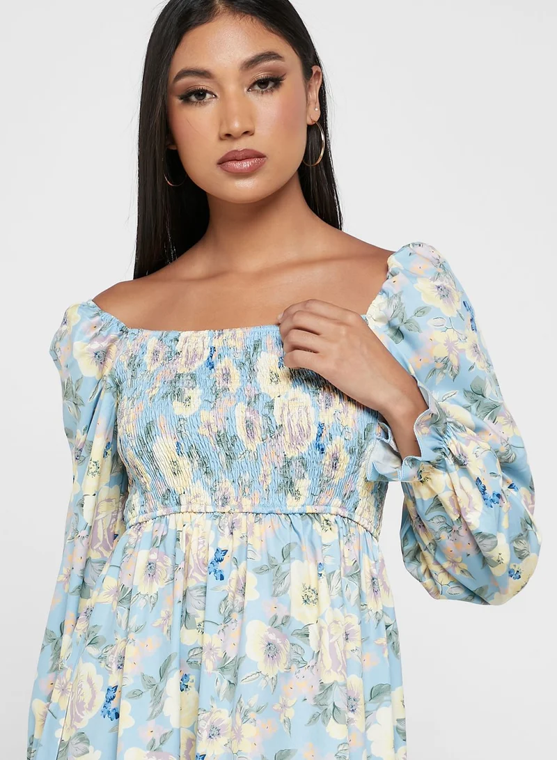 ELLA Puff Sleeve Floral Print Dress