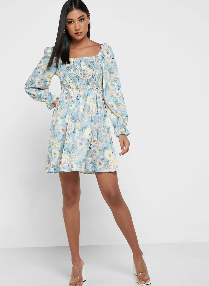 ELLA Puff Sleeve Floral Print Dress