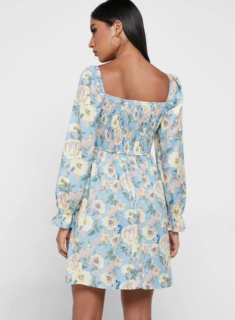 ELLA Puff Sleeve Floral Print Dress