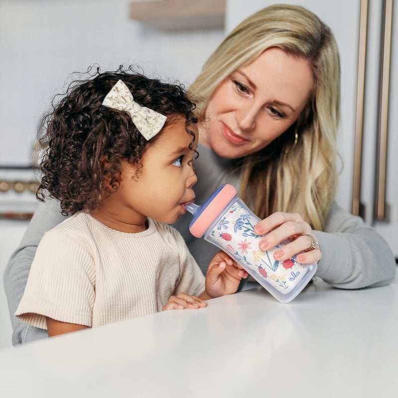 The First Years Insulated Straw Cups for Toddlers 2pk - Ladybug & Marbled - Pink & Blue - Image 4