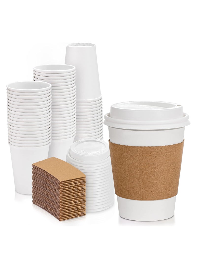Paper coffee cups with white lids, 100 pieces, for drinks on the go such as hot chocolate, tea and other drinks. Ideal for cafes, restaurants and companies.  - Image 1