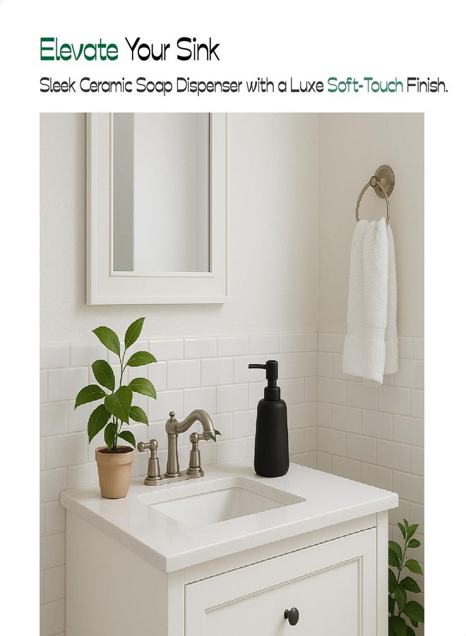 ABBI NIMO Matte Black Ceramic Soap Dispenser, 13 oz Refillable Bathroom or Kitchen Countertop Dispenser with Soft Touch Rubber Coating - Image 2