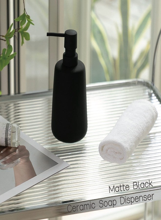 ABBI NIMO Matte Black Ceramic Soap Dispenser, 13 oz Refillable Bathroom or Kitchen Countertop Dispenser with Soft Touch Rubber Coating - Image 5