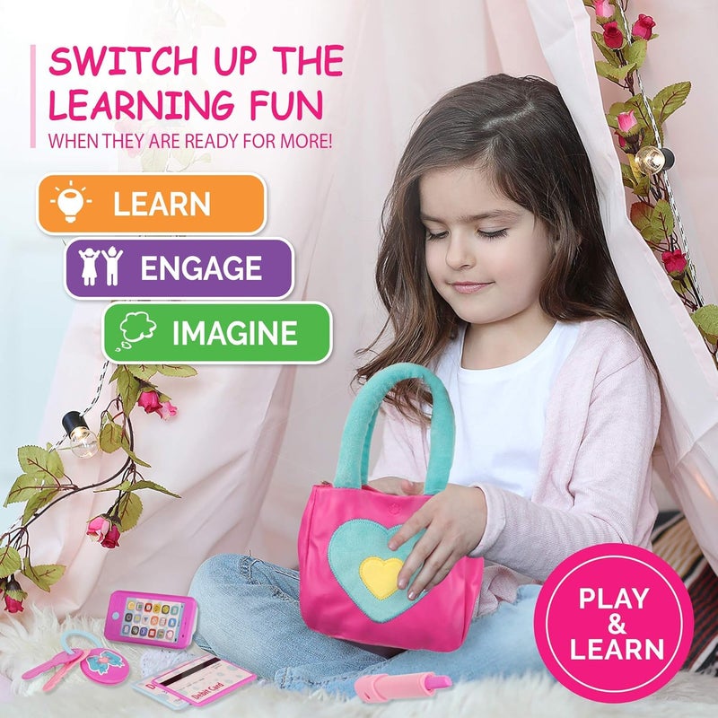 Playkidz Princess My First Purse Set - 7 Pieces Kids Play Purse and Accessories, Pretend Play Toy Set with Cool Girl Accessories, Includes Phone and Bag with Cards - Image 5