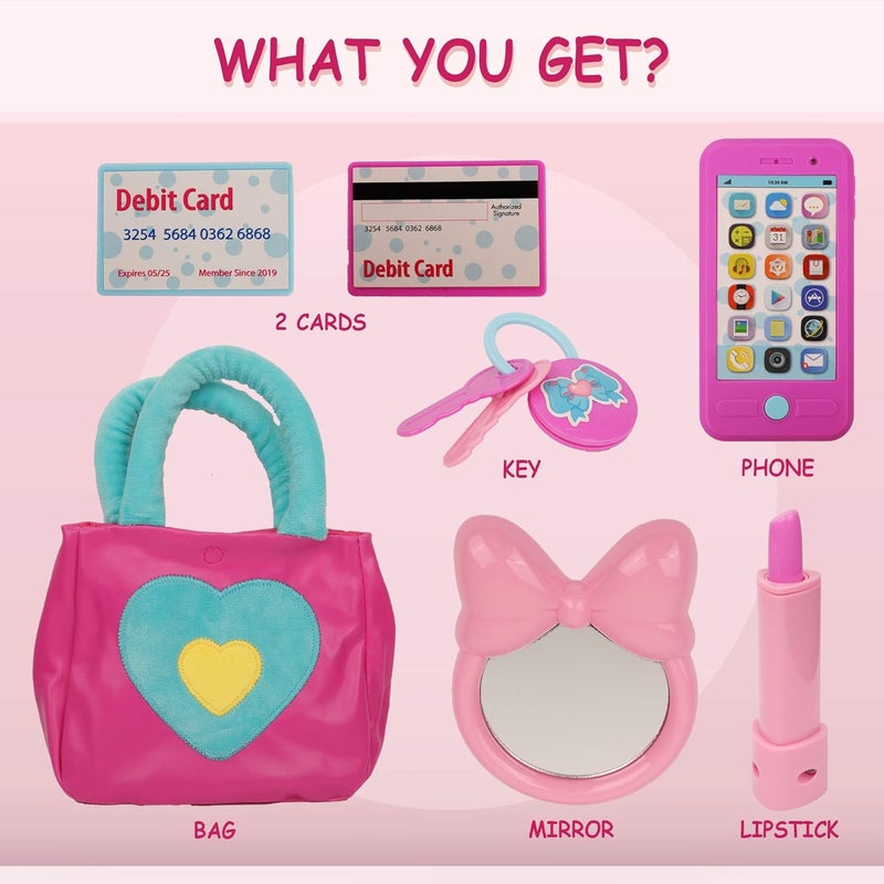 Playkidz Princess My First Purse Set - 7 Pieces Kids Play Purse and Accessories, Pretend Play Toy Set with Cool Girl Accessories, Includes Phone and Bag with Cards - Image 3
