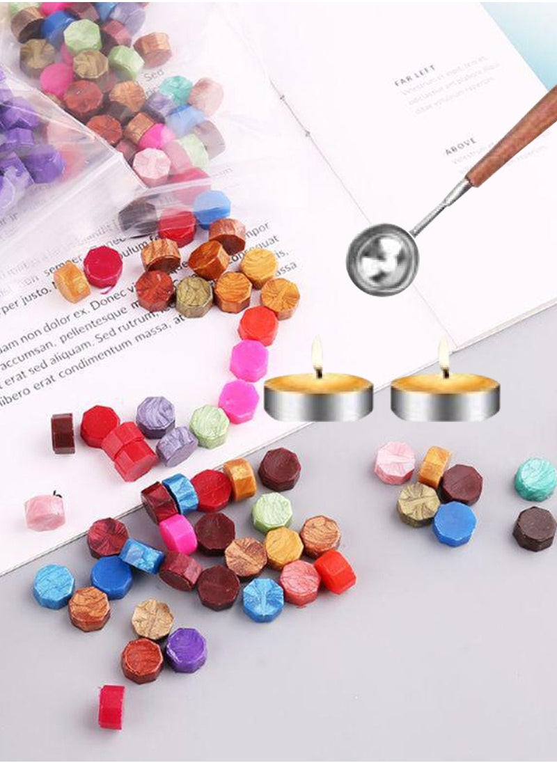 AIWANTO 600-Pieces Sealing Wax Sealing Kit Wax Seal Stamp Kit Beads Packed In Plastic Box, with Tea Candles and Wax Spoon  - Image 4