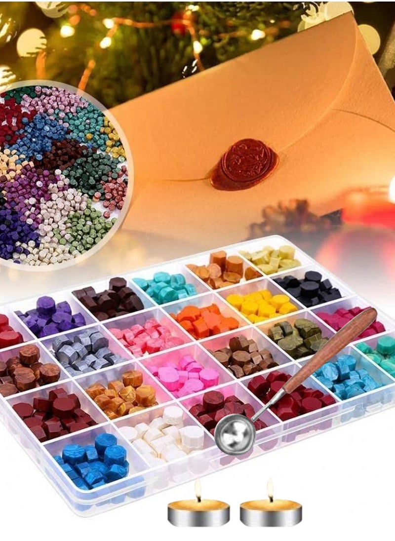 AIWANTO 600-Pieces Sealing Wax Sealing Kit Wax Seal Stamp Kit Beads Packed In Plastic Box, with Tea Candles and Wax Spoon  - Image 5