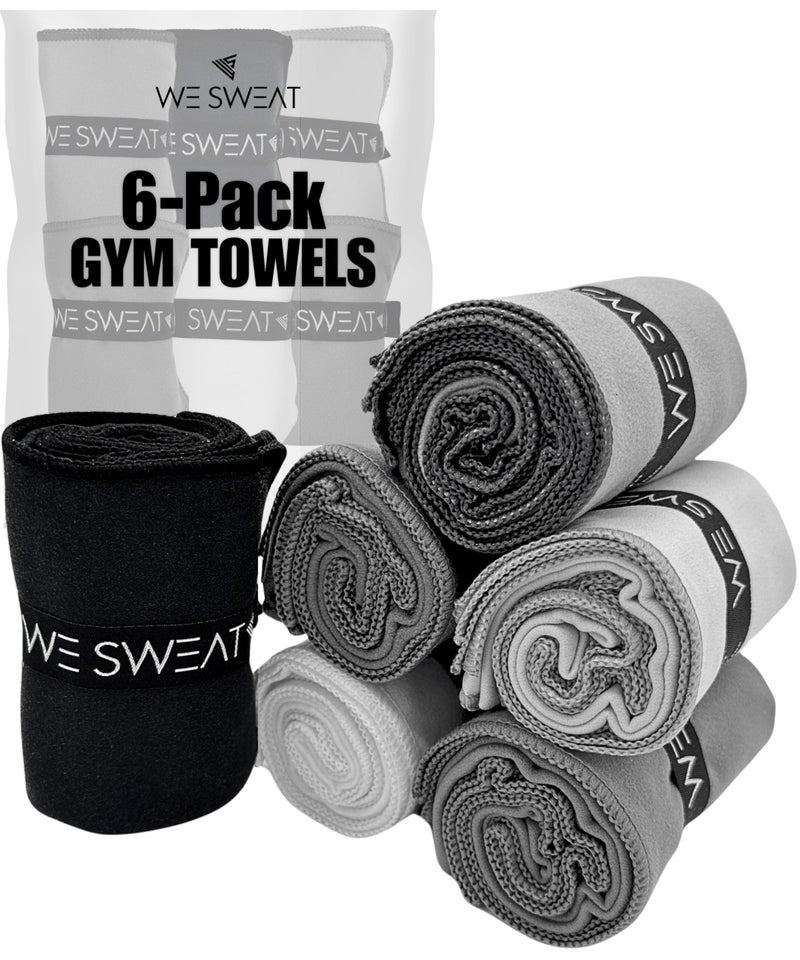 WESWEAT We Sweat's Microfiber Gym Towels (6 Pack), Silver ION Odor-Free Soft and Absorbent, Gym, Travel, Hiking, Working Out, Camping, 32" x 16" - Image 1
