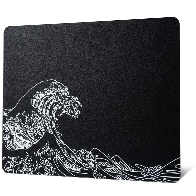 GMKWTL Glass Gaming Mouse Pad, Black Kanagawa Hard Mousepads for Gaming,Professional Large Mouse Mat 410mm*310mm, Special Glass Surface with Improved Precision and Speed - Image 1