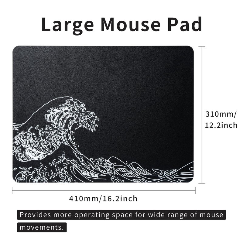 GMKWTL Glass Gaming Mouse Pad, Black Kanagawa Hard Mousepads for Gaming,Professional Large Mouse Mat 410mm*310mm, Special Glass Surface with Improved Precision and Speed - Image 2