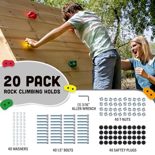 Squirrel Products Kids Rock Climbing Holds with Safety Rock Plugs to Protect Little Fingers  20 Pack  Includes Hardware for 1 Installation - Image 5