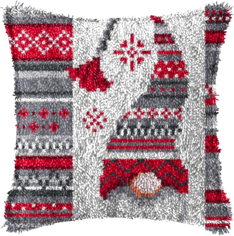 LAPATAIN Latch Hook Kits for DIY Throw Pillow Cover,Needlework Cushion Cover Hand Craft Crochet for Great Family 17X17inch Christmas Hat - Image 1