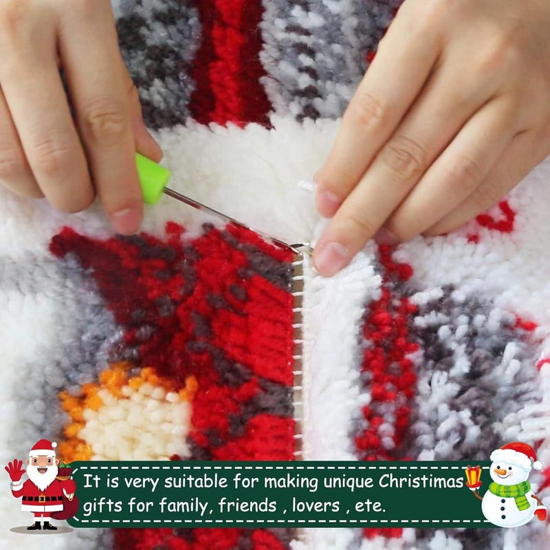 LAPATAIN Latch Hook Kits for DIY Throw Pillow Cover,Needlework Cushion Cover Hand Craft Crochet for Great Family 17X17inch Christmas Hat - Image 4