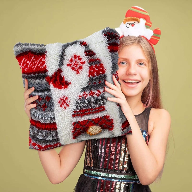 LAPATAIN Latch Hook Kits for DIY Throw Pillow Cover,Needlework Cushion Cover Hand Craft Crochet for Great Family 17X17inch Christmas Hat - Image 5