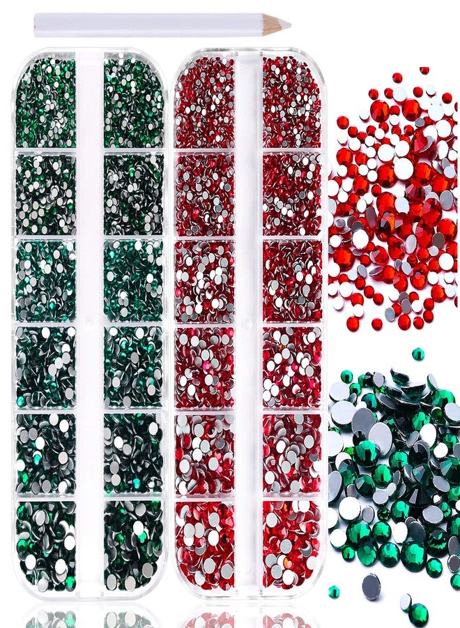 JERCLITY 3000pcs Emerald Green Rhinestones for Nails Red Rhinestones for Nails Flat Back Gems Round Crystal 6 Sizes (1.5-4mm) with Picking Pen for Crafts Clothes Shoes Jewelry - Image 1