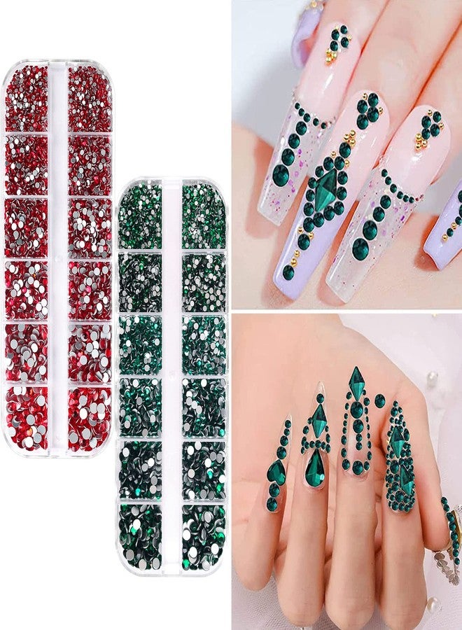 JERCLITY 3000pcs Emerald Green Rhinestones for Nails Red Rhinestones for Nails Flat Back Gems Round Crystal 6 Sizes (1.5-4mm) with Picking Pen for Crafts Clothes Shoes Jewelry - Image 2