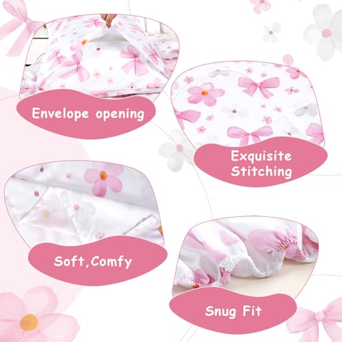 Hooyax Toddler Bedding Set for Girls - 4 Piece Bow Toddler Comforter Set Includes Fitted Sheet, Comforter, Pillowcase & Flat Sheet - Soft Comfort Microfiber for All Seasons - Image 4