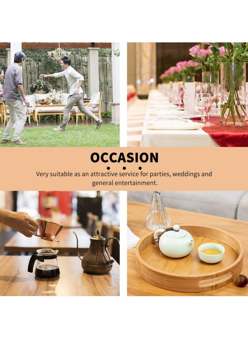 صينية دائرية من الخيزران متعددة الاستخدامات بمقابض، 30x30x5 سم صينية تقديم زخرفية للقهوة والشاي والوجبات الخفيفة، مثالية للمنزل والبار وطاولة الطعام - Image 5