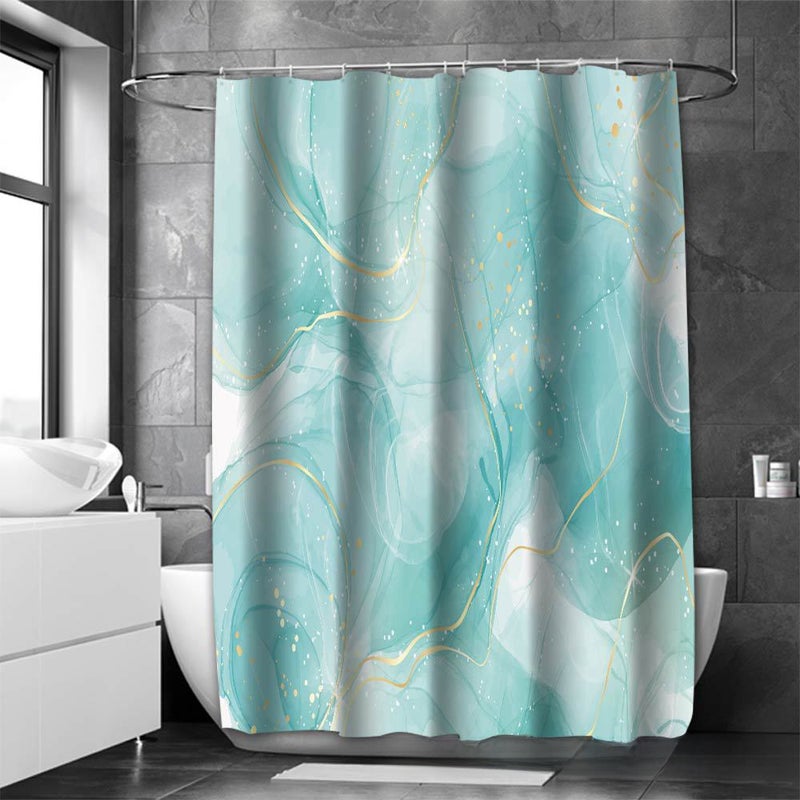 2023 Marble Texture Shower Curtain Peacock Blue 