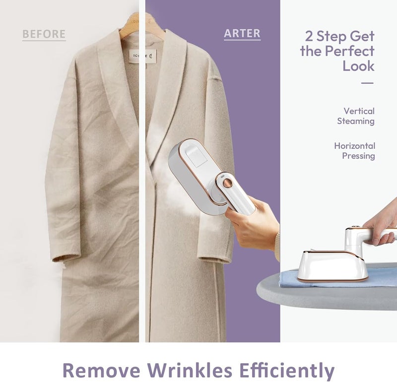 KASTWAVE Portable Iron Steamer for Clothes, Compact Travel Size Mini Steamer, Hand Held Fabric Steamer, 1300W Efficient Fast-Heating Travel Iron Mini with Steam, for Home Travel College (White) - Image 3