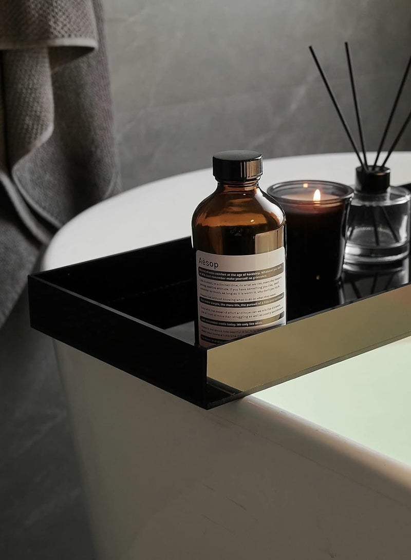 تي بي جي بي صينية أكريليك لحوض الاستحمام، صينية حامل للاستحمام، رف صينية لحوض الاستحمام، منظم فاخر لحوض الاستحمام، باللون الأسود. - Image 2