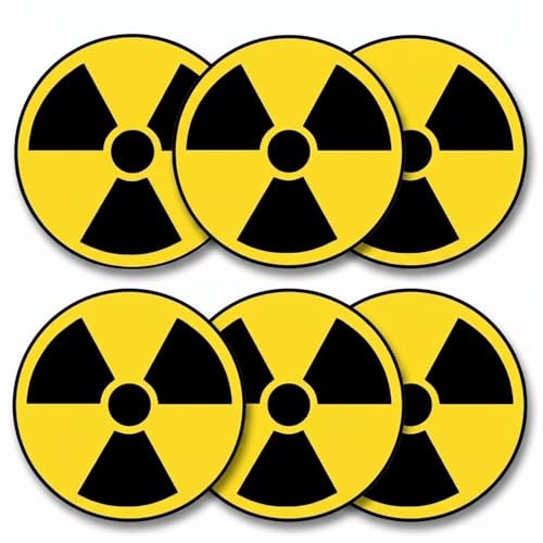Safety Supply Mart Radiation Hazard Warning Label, 3" Round, Pack of 6 Decals, Coated Paper, Yellow/Black Universal Radiation Symbol Stickers, Self-Adhesive Radioactive Sign - Image 1