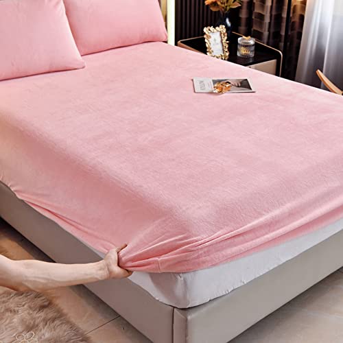 LweiPsqLin Velvet Fitted Sheet Full Size,Fleece Plush Bed Sheet Mattress Protector Cover with 15'' Deep Pocket Warm Fuzzy Bottom Sheet (Not Include Pillowcases),Pink - Image 4