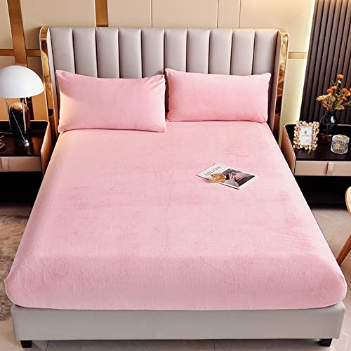 LweiPsqLin Velvet Fitted Sheet Full Size,Fleece Plush Bed Sheet Mattress Protector Cover with 15'' Deep Pocket Warm Fuzzy Bottom Sheet (Not Include Pillowcases),Pink - Image 2