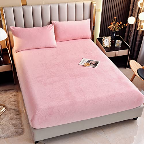 LweiPsqLin Velvet Fitted Sheet Full Size,Fleece Plush Bed Sheet Mattress Protector Cover with 15'' Deep Pocket Warm Fuzzy Bottom Sheet (Not Include Pillowcases),Pink - Image 3
