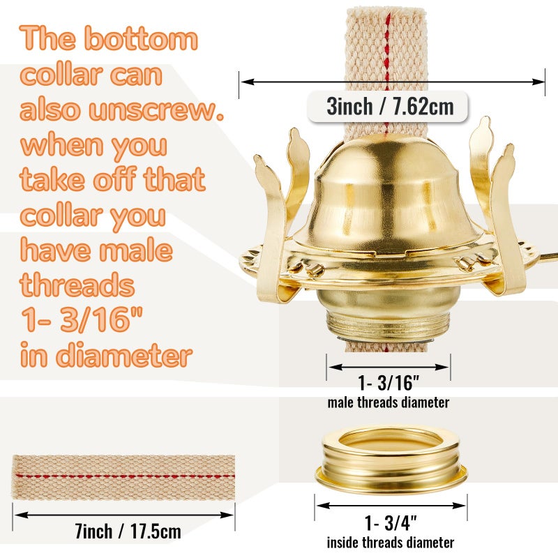 Hortsun 1 Piece Oil Lamp Parts Burner Kerosene Brass Plated #2 Oil Lamp Chimney Holder Replacement Burner with 1 3/16" Diameter Threaded Base for Antique Hurricane Lantern - Image 2