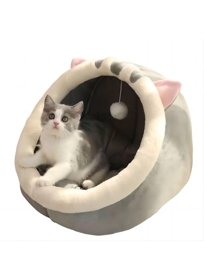 Cat Bed for Indoor with Mat and Non-slip Bottom,Cat House  with Hanging Ball, Semi-enclosed Cat House Nest for Indoor or Outdoor - Image 1