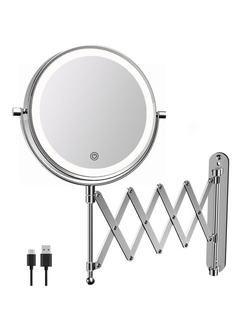 Rechargeable Wall Mounted Makeup Mirror 8 Inch Double Sided 1X/10X Magnifying Mirror with Infinitely Dimmable Touch Screen 360°Swivel Extendable Accordion Bathroom Mirror