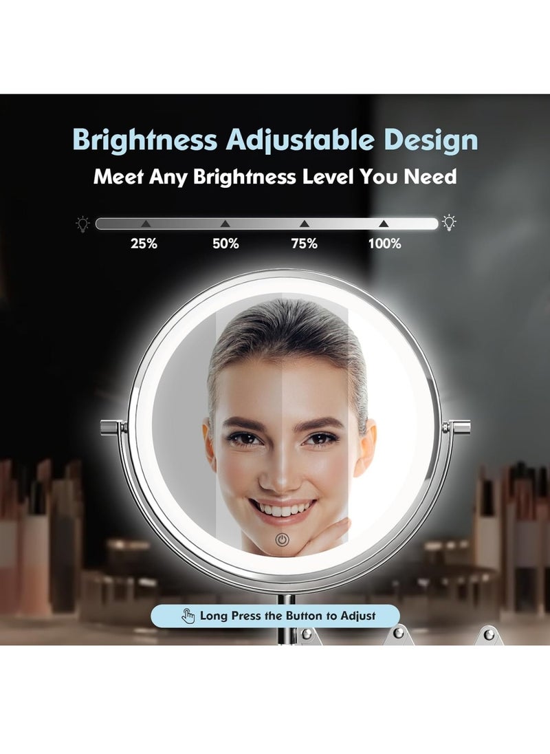 Ru syanl - Rechargeable Wall Mounted Makeup Mirror 8 Inch Double Sided 1X/10X Magnifying Mirror with Infinitely Dimmable Touch Screen 360°Swivel Extendable Accordion Bathroom Mirror - Image 1
