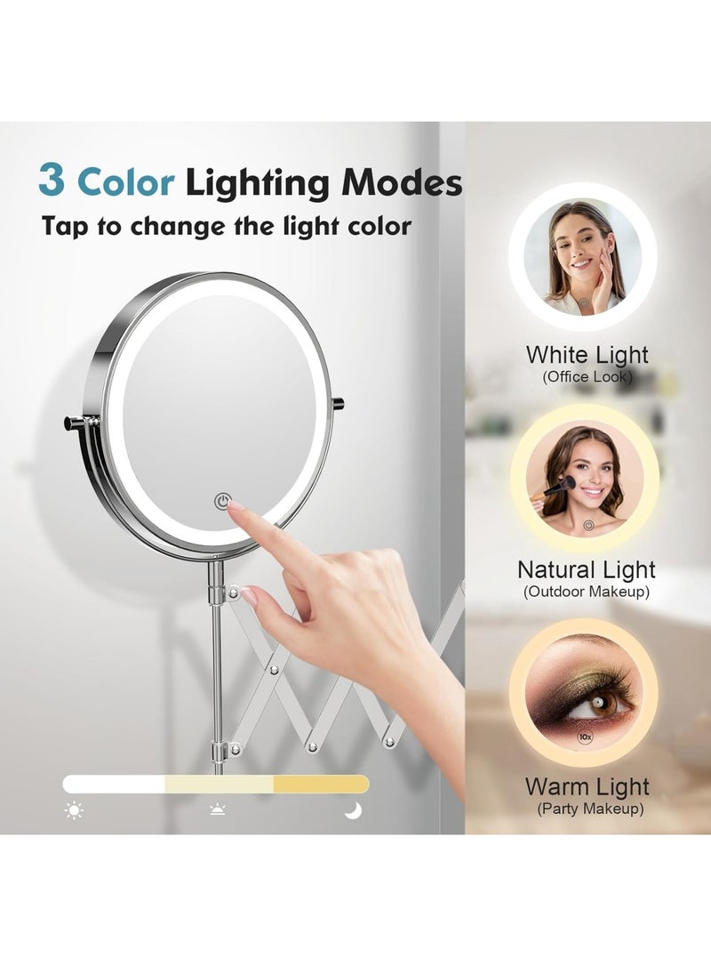 Ru syanl - Rechargeable Wall Mounted Makeup Mirror 8 Inch Double Sided 1X/10X Magnifying Mirror with Infinitely Dimmable Touch Screen 360°Swivel Extendable Accordion Bathroom Mirror - Image 1