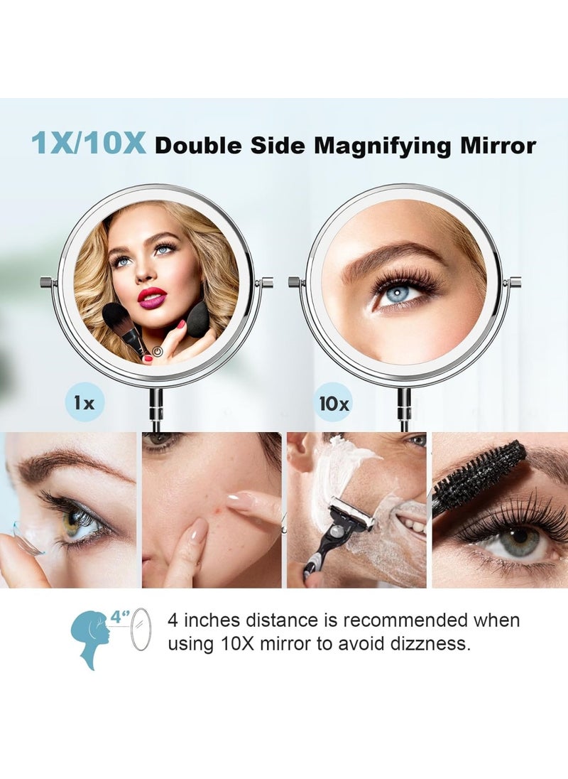 Ru syanl - Rechargeable Wall Mounted Makeup Mirror 8 Inch Double Sided 1X/10X Magnifying Mirror with Infinitely Dimmable Touch Screen 360°Swivel Extendable Accordion Bathroom Mirror - Image 1