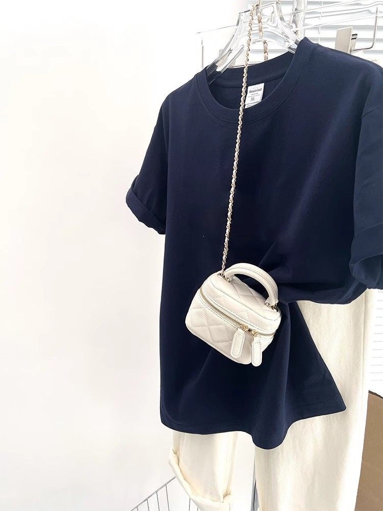 Pure Cotton Blue Short-Sleeved T-Shirt for Women, New Summer Style, Loose and Slimming, Solid Color T-Shirt, Simple and Versatile Half-Sleeved Top - Image 1