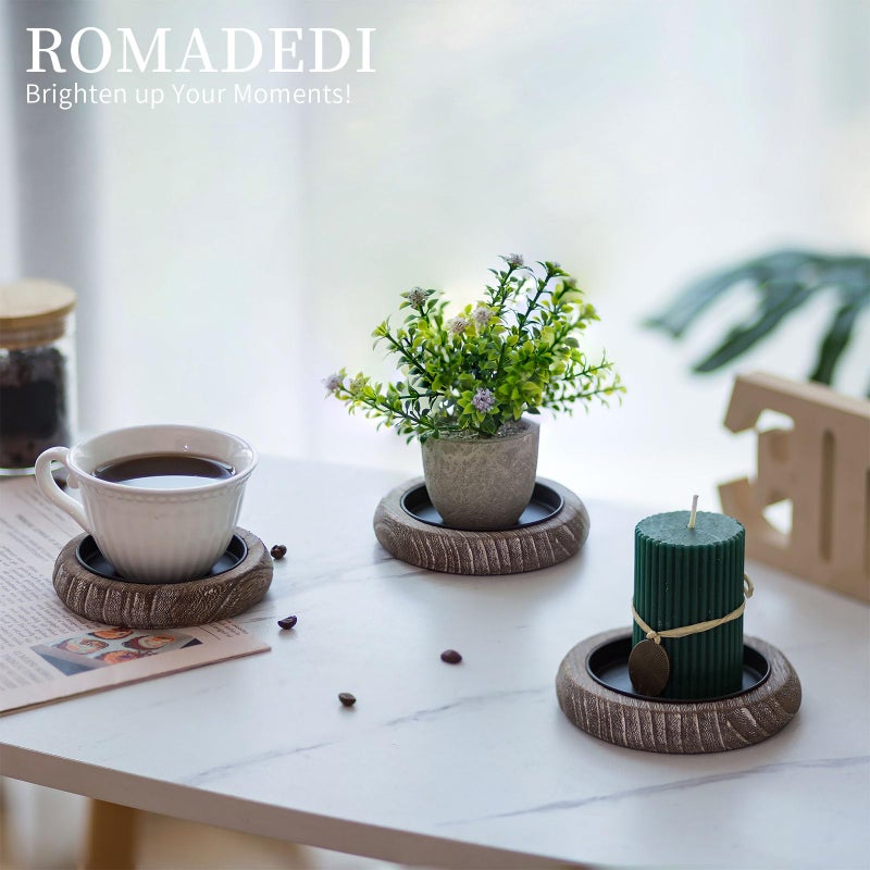 Romadedi Wood Candle Holder Farmhouse Decor - Pillar Candle Holders for Table Centerpiece Small Tray Riser Set of 2 Round Wooden Plate Pedestal Stand for Coffee Table Home Living Room, Whitewash - Image 4