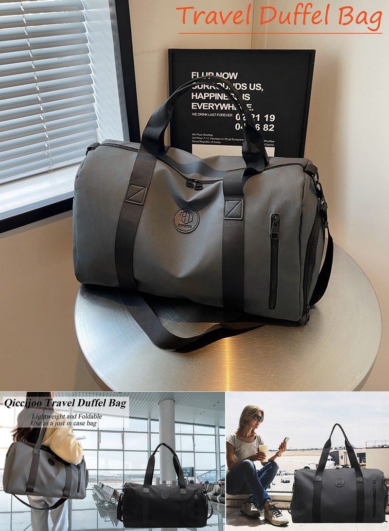 Qiccijoo Travel Duffel Bag Carry on Bag with Shoes Compartment and Wet Pocket for Men Women,35L Weekend Overnight Bag Sports Gym Bag(Grey) - Image 3