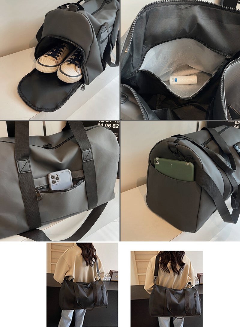 Qiccijoo Travel Duffel Bag Carry on Bag with Shoes Compartment and Wet Pocket for Men Women,35L Weekend Overnight Bag Sports Gym Bag(Grey) - Image 4