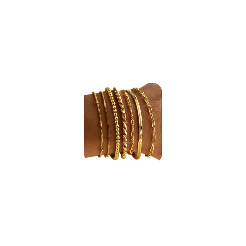 M MOOHAM Gold Bracelets for Women - Easter Gifts Dainty 14K Gold Plated Layered Beaded Bracelet Stack Paperclip Snake Rope Figaro Box Satellite Chain Bracelets for Women Non Tarnish, Jewelry Gifts - Image 1