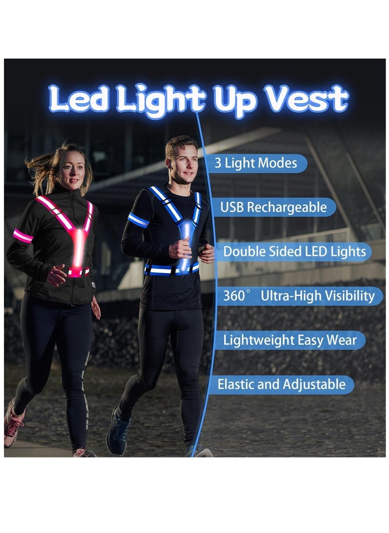 Meetion Led Light Up Running Vest Reflective Vest for Walking at Night, High Visibility Night Running Gear Rechargeable Adjustable Running Lights for Runners Walkers Men Women (Blue)  - Image 2