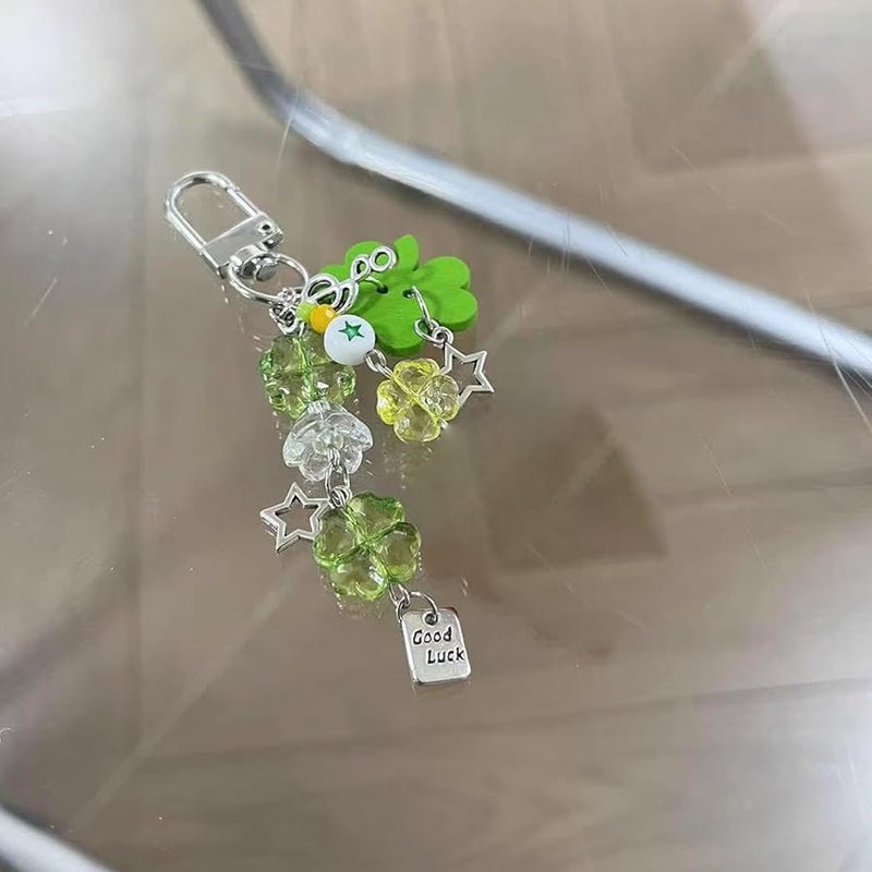 Music Bear Beaded Phone Lanyard Keychain Pendant With Four Leaf Clover Charm - Image 2