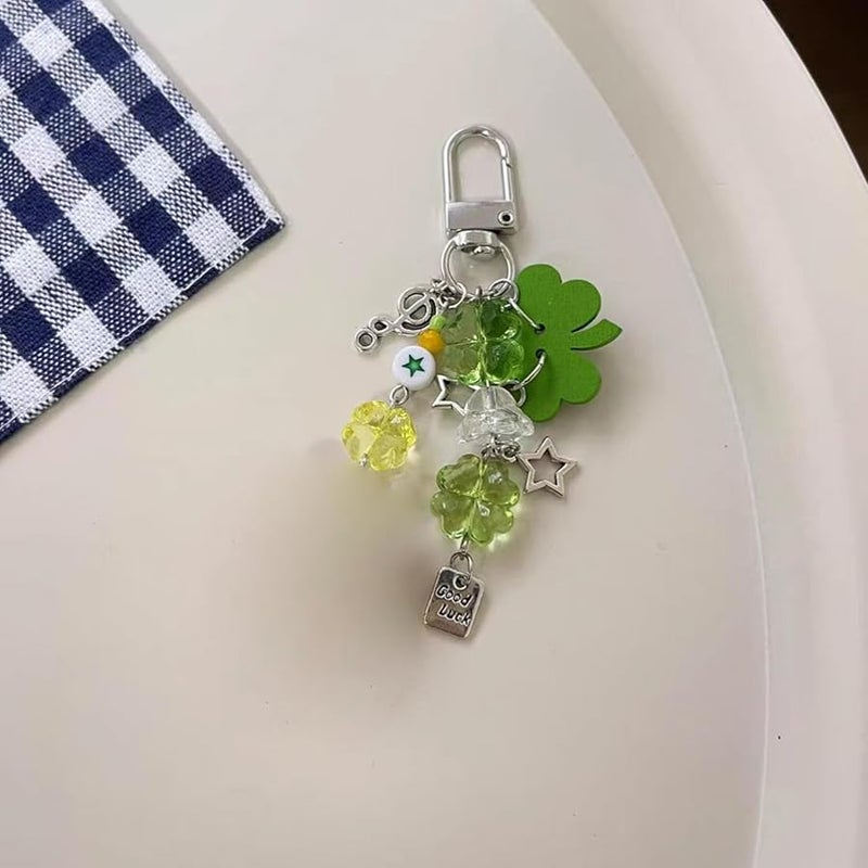 Music Bear Beaded Phone Lanyard Keychain Pendant With Four Leaf Clover Charm - Image 4
