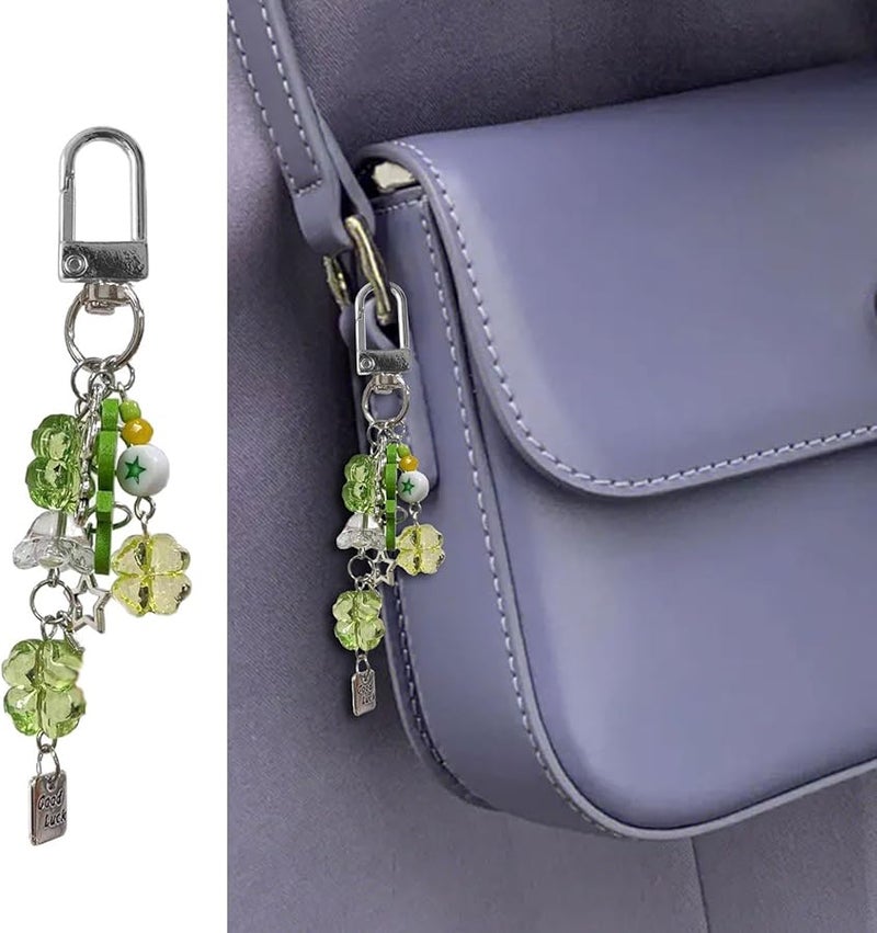 Music Bear Beaded Phone Lanyard Keychain Pendant With Four Leaf Clover Charm - Image 1